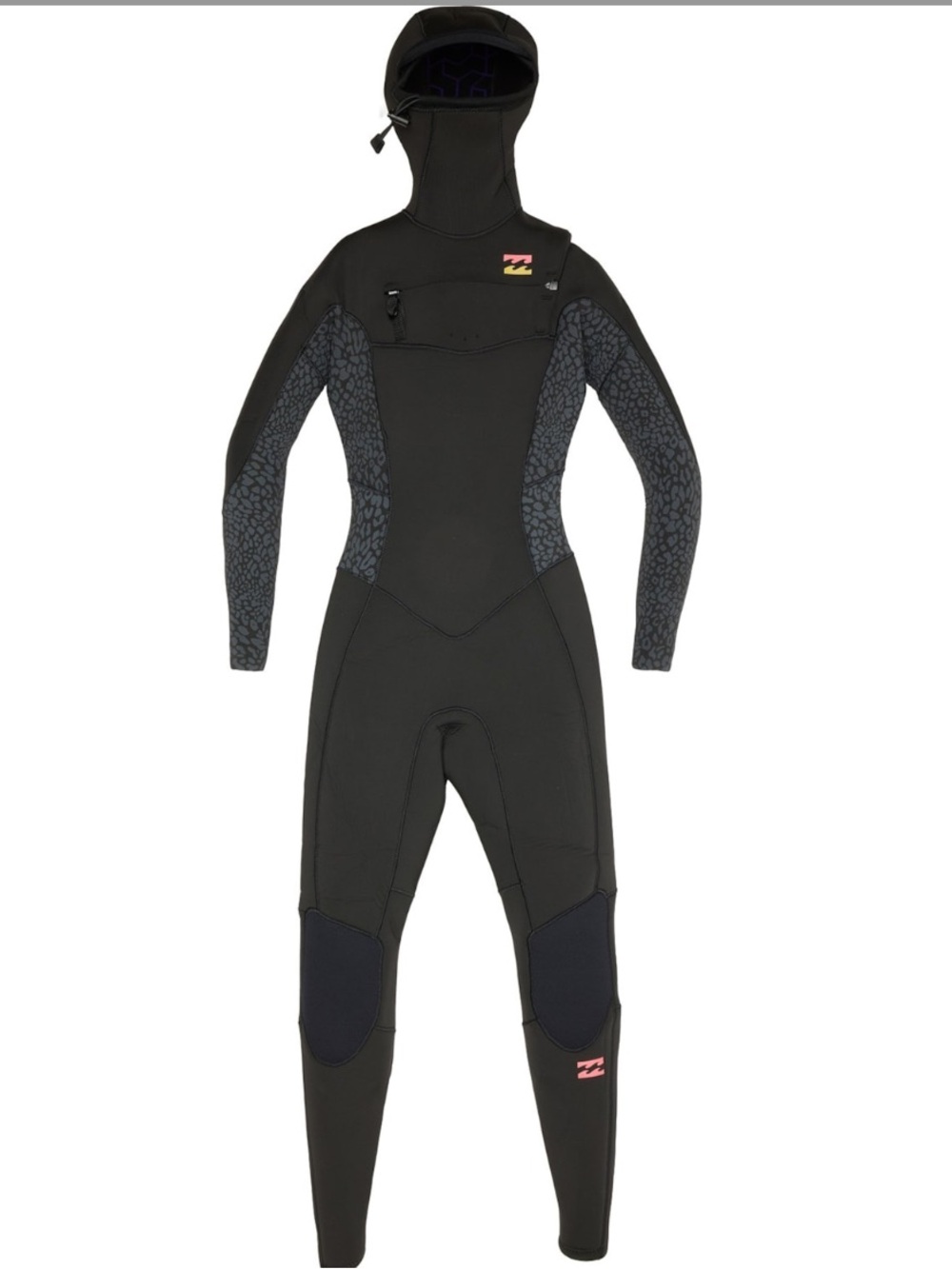 Billabong teens Full Black Hooded Wetsuit with Gray Patterned Panels